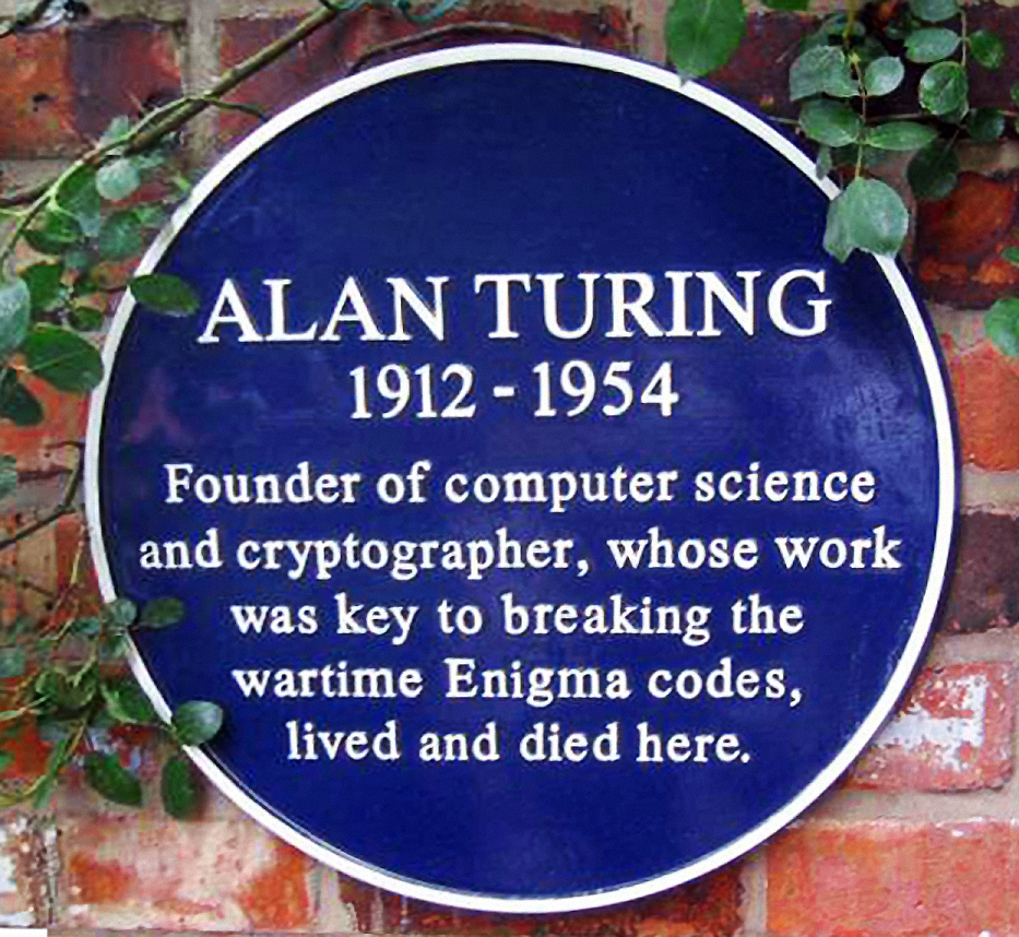A blue plaque on the house at 43 Adlington Road, Wilmslow where Turing lived and died.