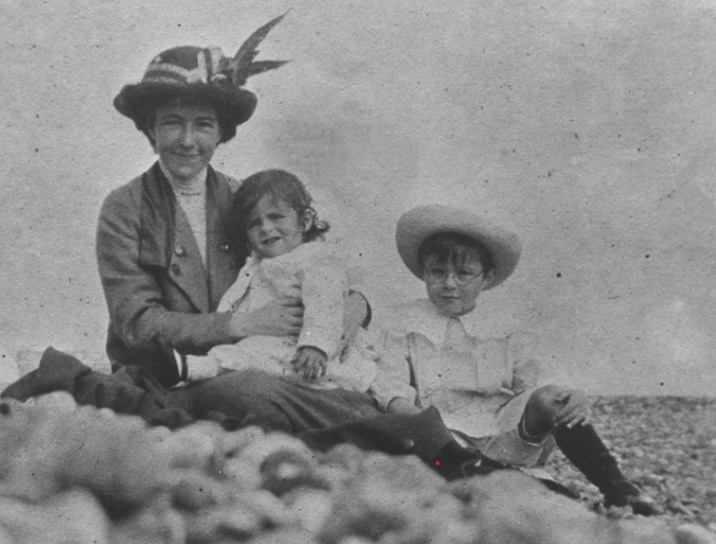 Alan Turing, aged 1, with his mother, Ethel (Sara) and brother, Dermot (Johnnie) on a South Coast beach, in early 1913.