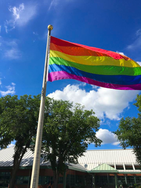 Pride Flag flying proudly over the Taber Provincial building.